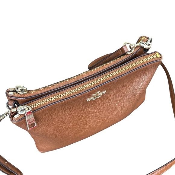 Coach Double Zip Brown Leather Crossbody Bag - Picture 3 of 10